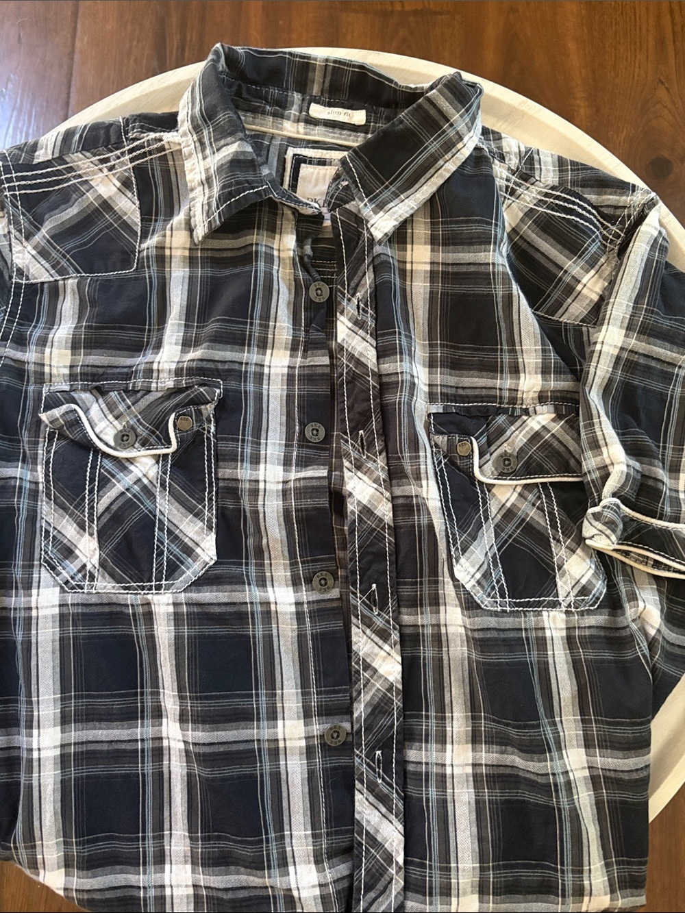 BKE Men's Black and White Plaid Button-Down Shirt